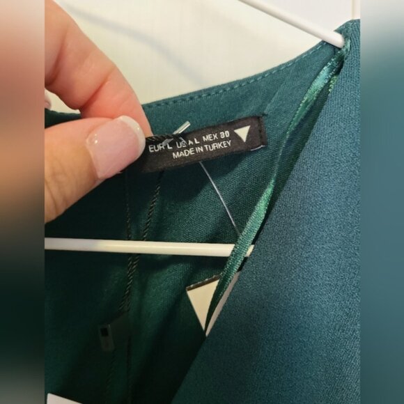 Zara Long Sleeve Wrap Mini Dress Green Teal V Neck Large - Picture 3 of 10